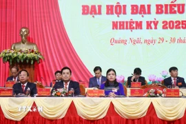 Đoàn Chủ tịch điều hành Đại hội Đại biểu lần thứ Nhất Đảng bộ Ủy ban Nhân dân tỉnh Quảng Ngãi. (Ảnh: Phạm Cường/TTXVN)