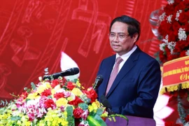Thủ tướng Phạm Minh Chính, Bí thư Đảng ủy Chính phủ phát biểu tại Đại hội đại biểu Đảng bộ Đài Truyền hình Việt Nam lần thứ 12, nhiệm kỳ 2025-2030. (Ảnh: Dương Giang/TTXVN)