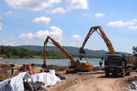 Dự án Khắc phục, sửa chữa đập dâng Tam Giang (tỉnh Đắk Lắk) bị chậm tiến độ. (Ảnh: Tường Quân/TTXVN)