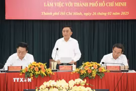 Thường trực Ban Bí thư Trần Cẩm Tú phát biểu tại buổi làm việc. (Ảnh: Thu Hương/TTXVN)
