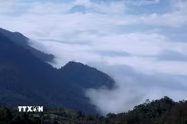 Biển mây lững lờ trôi đan xen những ngọn núi trùng trùng, điệp điệp hút tầm mắt trên cao nguyên Sìn Hồ. (Ảnh: Quý Trung/TTXVN)