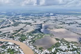 Nước lũ gây ngập lụt cánh đồng trên địa bàn phường Bình Đức, tỉnh An Giang. (Ảnh: Thanh Sang/TTXVN)