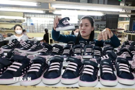 Năm 2024, Công ty Hóa dệt Hà Tây xuất khẩu 1,3 triệu đôi giày, dép các loại sang thị trường Mỹ, châu Âu. (Ảnh: Trần Việt/TTXVN)