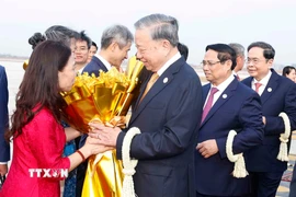 Lễ đón Tổng Bí thư Tô Lâm tại Sân bay Quốc tế Techo. (Ảnh: Thống Nhất/TTXVN)