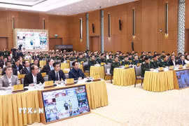Thủ tướng Phạm Minh Chính dự Hội nghị tổng kết Chương trình hành động quốc gia khắc phục hậu quả bom mìn sau chiến tranh ở Việt Nam. (Ảnh: Dương Giang/TTXVN)