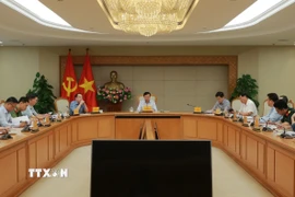 Quang cảnh cuộc họp của Ủy ban An ninh hàng không dân dụng quốc gia về công tác bảo đảm an ninh, an toàn hàng không 5 tháng đầu năm 2025. (Ảnh: TTXVN phát)