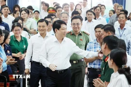 Chủ tịch nước Lương Cường dự Hội nghị tiếp xúc cử tri huyện Hóc Môn và huyện Củ Chi. (Ảnh: Lâm Khánh/TTXVN)