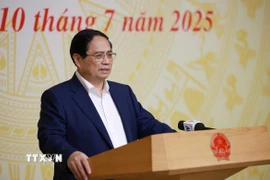 Thủ tướng Phạm Minh Chính chủ trì Hội nghị đánh giá 3 năm thực hiện Nghị quyết số 18-NQ/TW và 1 năm thi hành Luật Đất đai năm 2024. (Ảnh: Dương Giang/TTXVN)