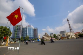 Khu vực trung tâm phường Tân Ninh (Tây Ninh) được chỉnh trang những ngày giáp Tết. (Ảnh: Giang Phương/TTXVN)