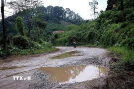 Nhiều "ổ voi", "ổ gà" xuất hiện trên tuyến đường. (Ảnh: Thanh Hải/TTXVN)