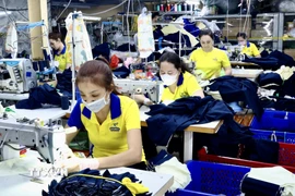 Công nhân may đồng phục xuất khẩu tại Công ty Cổ phần quốc tế Dony. (Ảnh: Xuân Anh/TTXVN)