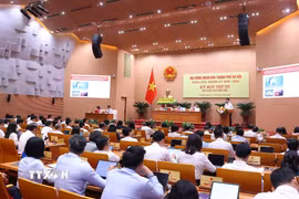 Khai mạc kỳ họp thứ tư Hội đồng Nhân dân thành phố Hà Nội khóa XVII. (Ảnh: Văn Điệp/TTXVN)