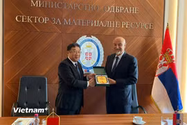 Thượng tướng Phạm Hoài Nam tại buổi hội kiến với Ngài Nenad Miloradovic, Thứ trưởng Bộ Quốc phòng Serbia. (Nguồn: Vietnam+)