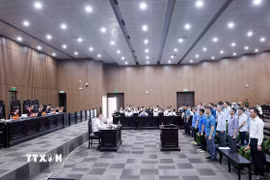 Ngành Nội chính Đảng, nhất là Ban Nội chính Trung ương - Cơ quan Thường trực của Ban Chỉ đạo Trung ương về phòng, chống tham nhũng trở thành chỗ dựa tin cậy vững chắc của Đảng trong tham mưu xây dựng đường lối, chính sách để không ai có thể tham nhũng; tham mưu, định hướng chỉ đạo giải quyết, xử lý, truy tố, điều tra, xét xử các vụ việc, vụ án lớn, phức tạp được dư luận xã hội đặc biệt quan tâm Trong ảnh: Phiên tòa xét xử 29 bị cáo trong vụ án “Vi phạm quy định về đấu thầu gây hậu quả nghiêm trọng”, “Lợi dụng chức vụ, quyền hạn trong khi thi hành công vụ”, “Lợi dụng chức vụ, quyền hạn gây ảnh hưởng đối với người khác để trục lợi” xảy ra tại Công ty Cổ phần Tập đoàn Thuận An (Tập đoàn Thuận An). (Ảnh: Phạm Kiên/TTXVN)