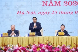 Thủ tướng Phạm Minh Chính chủ trì phiên họp lần thứ nhất năm 2026 của Ban Chỉ đạo về phát triển khoa học, công nghệ, đổi mới sáng tạo, chuyển đổi số và Đề án 06. (Ảnh: Dương Giang/TTXVN)
