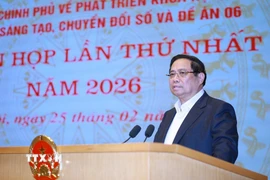Thủ tướng Phạm Minh Chính chủ trì phiên họp lần thứ nhất năm 2026 của Ban Chỉ đạo về phát triển khoa học, công nghệ, đổi mới sáng tạo, chuyển đổi số và Đề án 06. (Ảnh: Dương Giang/TTXVN)