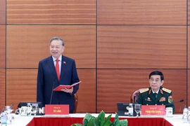 Tổng Bí thư Tô Lâm phát biểu thảo luận tại Đoàn. (Ảnh: TTXVN)