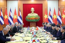 Tổng Bí thư Tô Lâm hội đàm với Bí thư thứ Nhất Đảng Cộng sản Cuba, Chủ tịch nước Cuba Miguel Díaz-Canel Bermúdez. (Ảnh: Thống Nhất/ TTXVN)