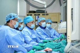 Các bác sỹ Bệnh viện Đại học Y dược Thành phố Hồ Chí Minh thực hiện kỹ thuật TAVI. (Ảnh: TTXVN phát)