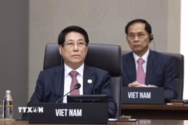 Chủ tịch nước Lương Cường dự Phiên họp thứ 2 Hội nghị Cấp cao APEC lần thứ 32 . (Ảnh: Lâm Khánh/TTXVN)