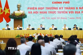 Tổng Bí thư, Chủ tịch nước Tô Lâm cùng các đồng chí lãnh đạo Đảng, Nhà nước dự hội nghị. (Ảnh: Dương Giang/TTXVN)
