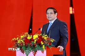 Thủ tướng Phạm Minh Chính phát biểu tại Lễ khai mạc Hội chợ Mùa Xuân lần thứ nhất - năm 2026. (Ảnh: Dương Giang/TTXVN)