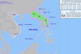 Hình ảnh vị trí và đường đi của áp thấp nhiệt đới. (Nguồn: Trung tâm Dự báo Khí tượng Thủy văn Quốc gia)