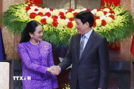 Chủ tịch nước Lương Cường tiếp Thủ tướng Thái Lan Paetongtarn Shinawatra. (Ảnh: Lâm Khánh/TTXVN)