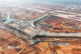Công trường thi công nhà ga Sân bay Long Thành. (Ảnh: Hồng Đạt/TTXVN)