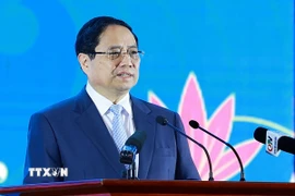 Thủ tướng Phạm Minh Chính phát biểu tại Diễn đàn hợp tác địa phương Việt Nam-Nhật Bản. (Ảnh: Dương Giang/TTXVN)