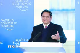 Thủ tướng Phạm Minh Chính chủ trì Phiên đối thoại chiến lược quốc gia Việt Nam WEF. (Ảnh: Dương Giang/TTXVN)