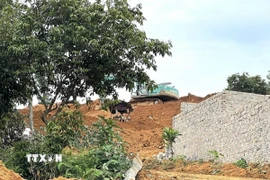 Máy xúc vẫn tiếp tục san lấp trên đồi Ba Vành (Ba Vì, Hà Nội). (Ảnh: Quốc Lũy/TTXVN)