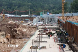 Công trường thi công Dự án Trung tâm tổ chức Hội nghị APEC 2027 và các công trình chức năng. (Ảnh: Lê Huy Hải/ TTXVN)