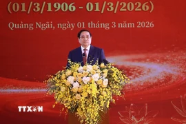 Thủ tướng Phạm Minh Chính phát biểu tại Lễ kỷ niệm 120 năm Ngày sinh Thủ tướng Phạm Văn Đồng. (Ảnh: Dương Giang/TTXVN)