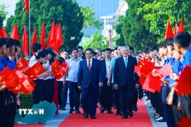 Thủ tướng Phạm Minh Chính đến dự Lễ kỷ niệm 120 năm Ngày sinh Thủ tướng Phạm Văn Đồng. (Ảnh: Dương Giang/TTXVN)