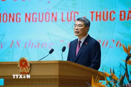 Thủ tướng Lê Minh Hưng phát biểu tại Hội nghị Thường trực Chính phủ với cộng đồng doanh nghiệp. (Ảnh: Dương Giang/TTXVN)