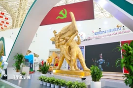 Gian trưng bày tỉnh Điện Biên tại Triển lãm thành tựu Đất nước "80 năm hành trình Độc lập-Tự do-Hạnh phúc." (Ảnh: Thanh Tùng/TTXVN)