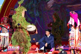 Trình diễn, giới thiệu "Lễ cúng tổ tiên" của người Lô Lô, tỉnh Tuyên Quang. (Ảnh: Thanh Tùng/ TTXVN)