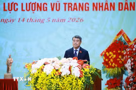 Thủ tướng Lê Minh Hưng phát biểu tại Lễ đón nhận Danh hiệu Anh hùng Lực lượng Vũ trang Nhân dân của Công an thành phố Hải Phòng. (Ảnh: Dương Giang/TTXVN)