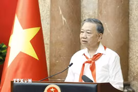 Tổng Bí thư, Chủ tịch nước Tô Lâm với các Đội viên tiêu biểu toàn quốc. (Ảnh: Thống Nhất/TTXVN)