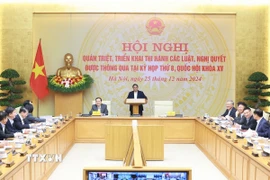 Hội nghị quán triệt, triển khai thi hành các luật, nghị quyết được thông qua tại Kỳ họp thứ tám quốc hội khóa XV. (Ảnh: Dương Giang/TTXVN)