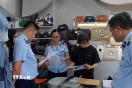Chi cục Quản lý thị trường Đà Nẵng kiểm tra tại cơ sở kinh doanh trên địa bàn quận Hải Châu. (Ảnh: TTXVN phát)