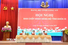 Ban Chấp hành Đảng bộ tỉnh Long An khóa XI tổ chức hội nghị thông qua dự thảo Đề án sắp xếp, tổ chức lại đơn vị hành chính cấp xã và Đề án hợp nhất đơn vị hành chính tỉnh Tây Ninh và tỉnh Long An. (Ảnh: TTXVN phát)