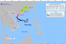 Hướng di chuyển của bão số 1 lúc 11h ngày 14/6/2025. (Ảnh: TTXVN phát)
