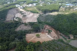 Ông Bùi Ngọc Hoàn đã có hành vi đắp đất lấn sang khu vực suối do Nhà nước quản lý, nhằm tạo ao chứa nước tưới tại thửa đất số 142, tờ bản đồ số 11, thuộc thôn Phú Vinh, xã Phú Riềng, với diện tích 3.975m². (Ảnh: Đậu Tất Thành/TTXVN)