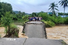 Cầu cây Sung bị sập đã chia cắt khu vực 250 hộ dân đang sinh sống. (Ảnh: TTXVN phát)