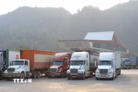 Phương tiện chở hàng hóa xuất nhập khẩu qua cửa khẩu Hữu Nghị. (Nguồn: TTXVN)
