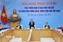 Thủ tướng Phạm Minh Chính chủ trì Hội nghị trực tuyến về kinh tế bạc trên thế giới và thích ứng chính sách, chiến lược của Việt Nam. (Ảnh: Dương Giang/TTXVN)