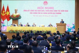 Thủ tướng Phạm Minh Chính khai mạc Hội nghị tổng kết công tác năm 2025, triển khai công tác năm 2026 của Chính phủ và chính quyền địa phương. (Ảnh: Dương Giang/TTXVN)