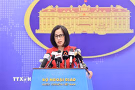 Người phát ngôn Bộ Ngoại giao Phạm Thu Hằng trả lời câu hỏi của các cơ quan báo chí trong nước và quốc tế. (Ảnh: Minh Đức/TTXVN)